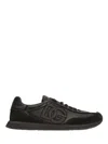Dolce & Gabbana Round Toe Leather Sneakers With Suede Accents In Black