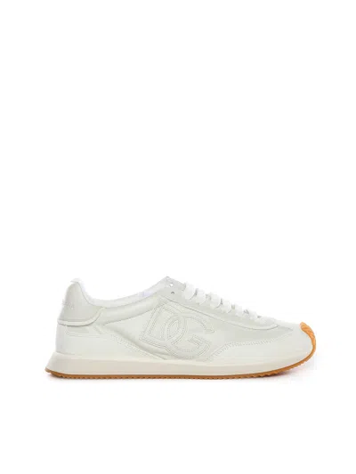 Dolce & Gabbana Men White Low Top Sneakers With Logo Patch On Tongue And Side In Leather Man