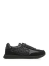 Dolce & Gabbana Round Toe Leather Sneakers With Suede Accents In Black