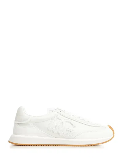 Dolce & Gabbana Men White Low Top Sneakers With Logo Patch On Tongue And Side In Leather Man