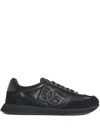 Dolce & Gabbana Round Toe Leather Sneakers With Suede Accents In Black