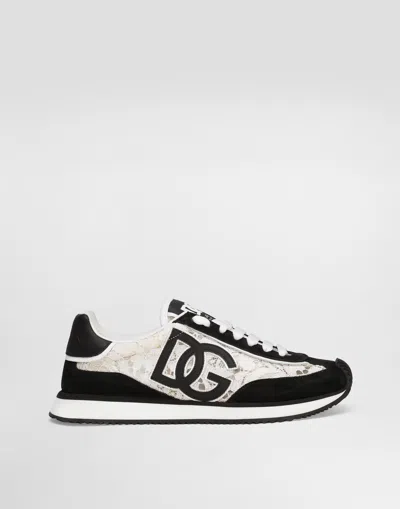 DOLCE & GABBANA DG CUSHION SNEAKERS IN CALFSKIN AND FABRIC