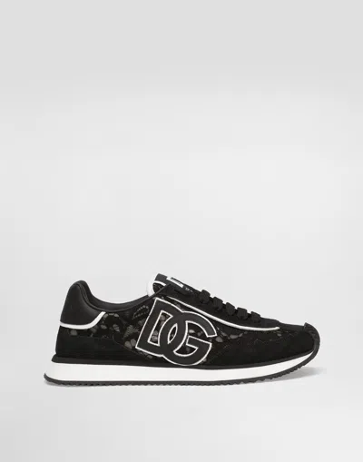 Dolce & Gabbana Dg Cushion Sneakers In Calfskin And Fabric In Multi