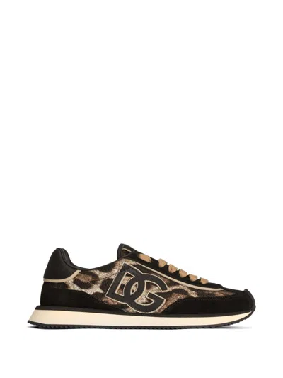 Dolce & Gabbana Dg Cushion Sneakers In Fabric With Leopard Print In Multi