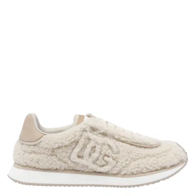 Dolce & Gabbana Casual Round Toe Sneakers With Teddy Effect In Neutral