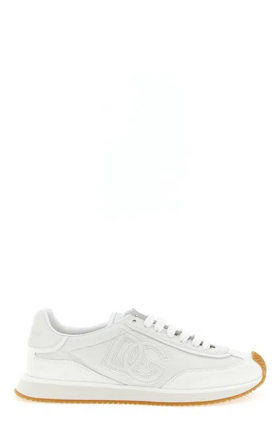 Dolce & Gabbana Men White Low Top Sneakers With Logo Patch On Tongue And Side In Leather Man