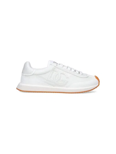 Dolce & Gabbana Men White Low Top Sneakers With Logo Patch On Tongue And Side In Leather Man