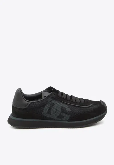 DOLCE & GABBANA DG CUSHION SUEDE AND MESH LOW-TOP SNEAKERS