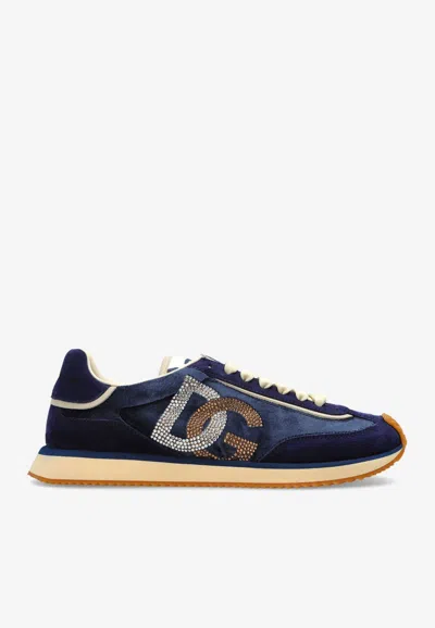 Dolce & Gabbana Dg Cushion Velvet Sneakers In Blue