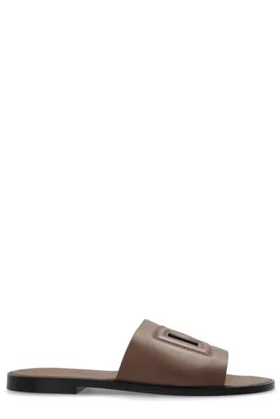 Dolce & Gabbana Dg Cut-out Detailed Slides In Brown