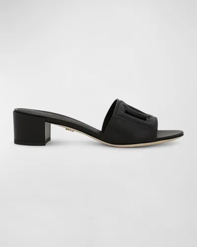 DOLCE & GABBANA DG CUTOUT LEATHER MULE SANDALS