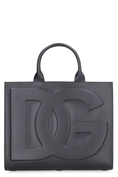 Dolce & Gabbana Dg Daily Medium Leather Tote Bag In Black
