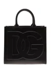 Dolce & Gabbana 'dg Daily Medium' Black Handbag With Dg Logo Detail In Smooth Leather Woman