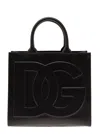 Dolce & Gabbana 'dg Daily Medium' Black Handbag With Dg Logo Detail In Smooth Leather Woman In Multicolor