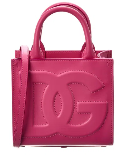 Dolce & Gabbana Small Calfskin Dg Logo Shopper In Pink