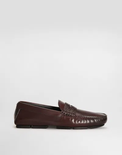 Dolce & Gabbana Dg Driver Calfskin Slipper With Crocodile Inserts In Burgundy