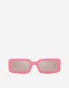 Dolce & Gabbana Graphic Mirrored Plastic Rectangle Sunglasses In Pink
