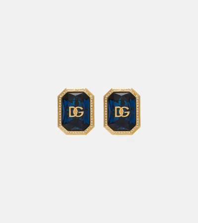 Dolce & Gabbana Dg Embellished Clip-on Earrings In Blue