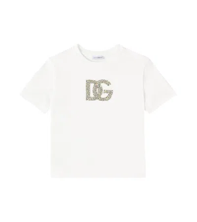 Dolce & Gabbana Kids' Dg Embellished Cotton Jersey T-shirt In White