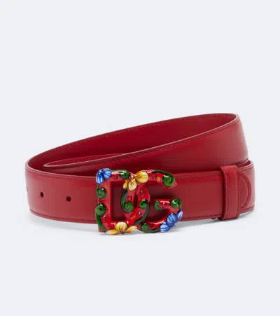 Dolce & Gabbana Dg Embellished Leather Belt In Red