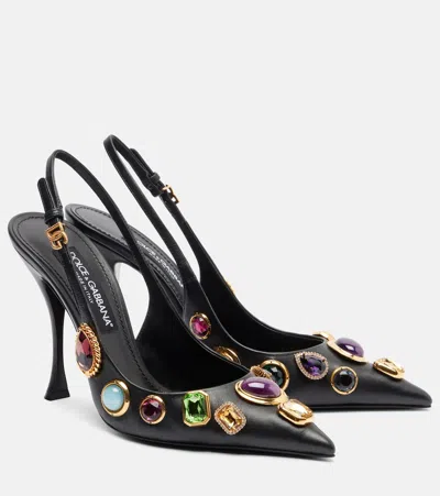 DOLCE & GABBANA DG EMBELLISHED LEATHER SLINGBACK PUMPS