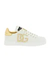 Dolce & Gabbana Portofino Logo Detail Leather Sneakers In White