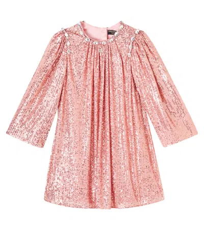 Dolce & Gabbana Kids' Dg Embellished Sequined Dress In Pink