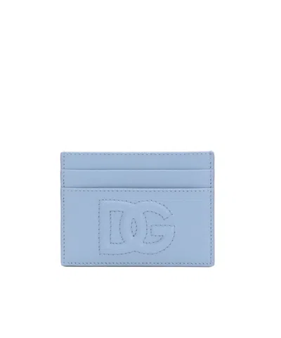 Dolce & Gabbana Blue 'dg' Logo Card Holder In 80789 Carta Zucchero