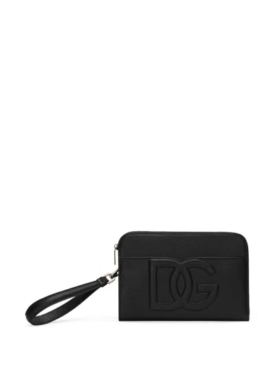 Dolce & Gabbana Dg-embossed Leather Clutch Bag In Black