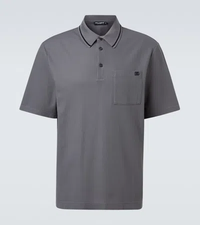 Dolce & Gabbana Grey Cotton Polo Shirts In Gray