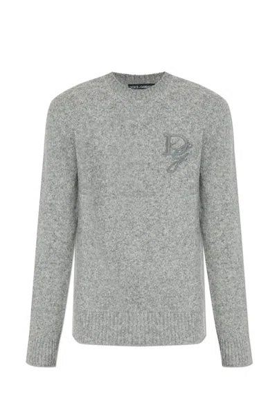 Dolce & Gabbana Alpaca Blend Embroidered Logo Sweater In Grey
