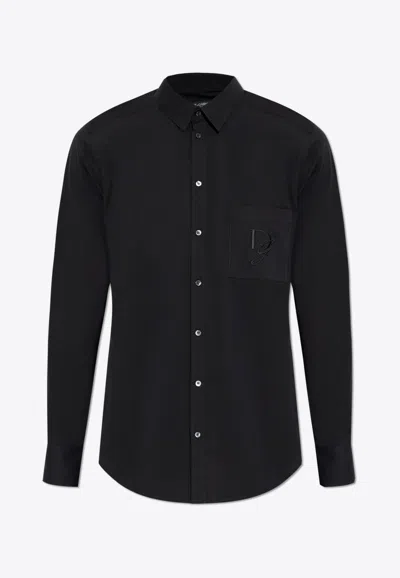 DOLCE & GABBANA DG-EMBROIDERED LONG-SLEEVED SHIRT