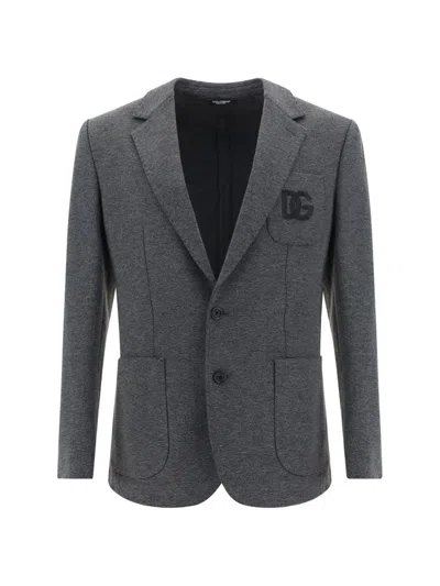 Dolce & Gabbana Prince Of Wales Single Breasted Blazer In Grey