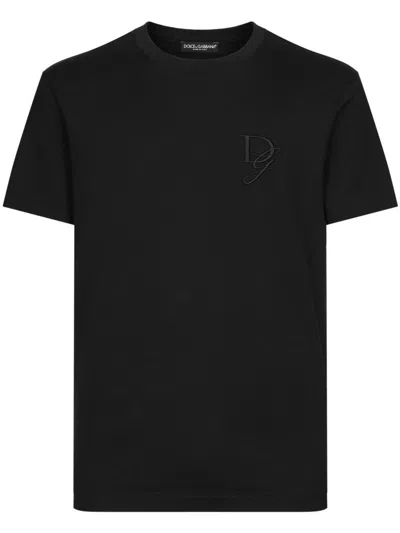 DOLCE & GABBANA BLACK DG-EMBROIDERED T-SHIRT