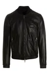 Dolce & Gabbana Logo Plaque Hooded Leather Jacket In Black
