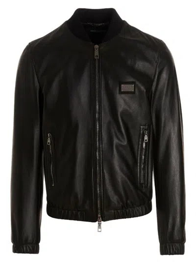 Dolce & Gabbana Dg Essentials Zipped Bomber Jacket In Black