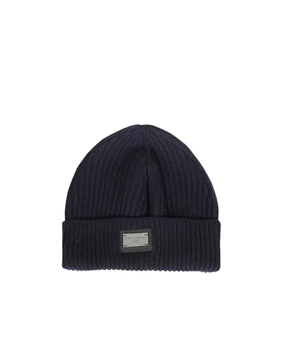 Dolce & Gabbana Dg Essentials Logo-patch Knitted Beanie In Black
