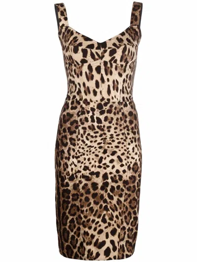 Dolce & Gabbana `dg Essentials` Mini Dress In Brown