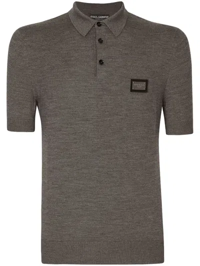 Dolce & Gabbana Dg Essentials Wool Polo Shirt In Brown