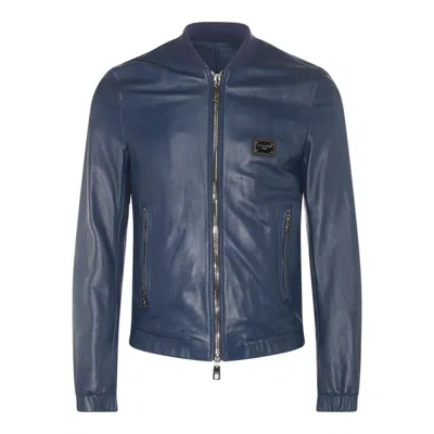 Dolce & Gabbana Dg Essentials Zipped Bomber Jacket In Blu