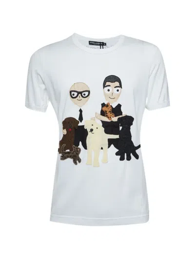 Pre-owned Dolce & Gabbana Dg Family Appliqué T-shirt In White