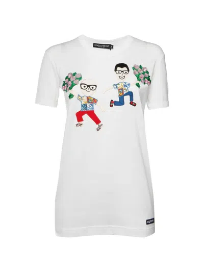 Pre-owned Dolce & Gabbana Dg Family Patchwork Half-sleeve T-shirt In White