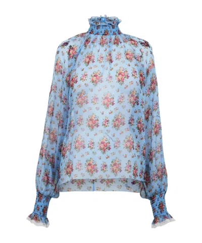 Dolce & Gabbana Dg Floral Blouse Ld61 In Blue