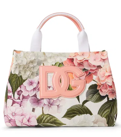 Dolce & Gabbana Kids' Dg Floral Canvas Tote Bag In Pink