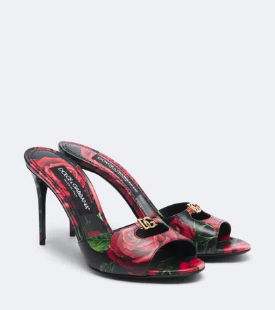 Dolce & Gabbana Dg Floral Leather Mules In Multi