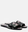 Dolce & Gabbana Women Black Slide Sandals With Cut Out Logo And Floral Motif In Leather Woman
