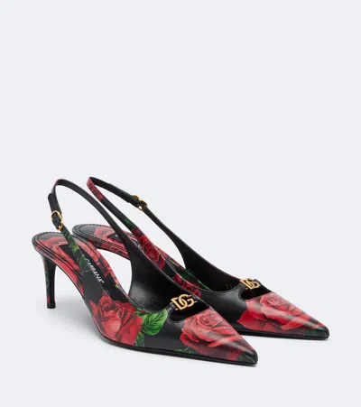 Dolce & Gabbana Rose-print Calfskin Slingback Pumps In Multi