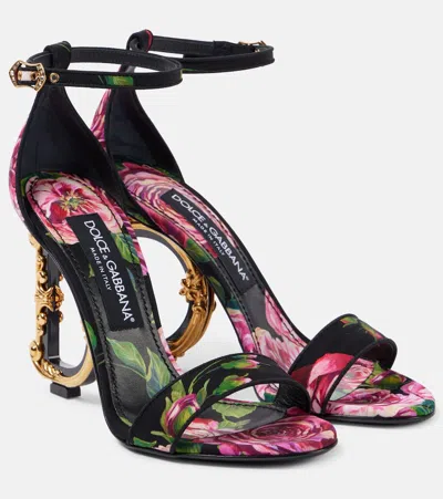 Dolce & Gabbana Dg Floral Printed Leather Sandals In Black