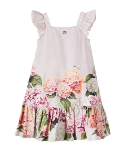 Dolce & Gabbana Kids' Dg Floral Striped Cotton Dress In Pink