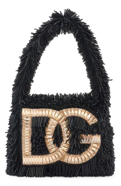 Dolce & Gabbana Dg Logo Fringe Shoulder Bag In Nero Oro